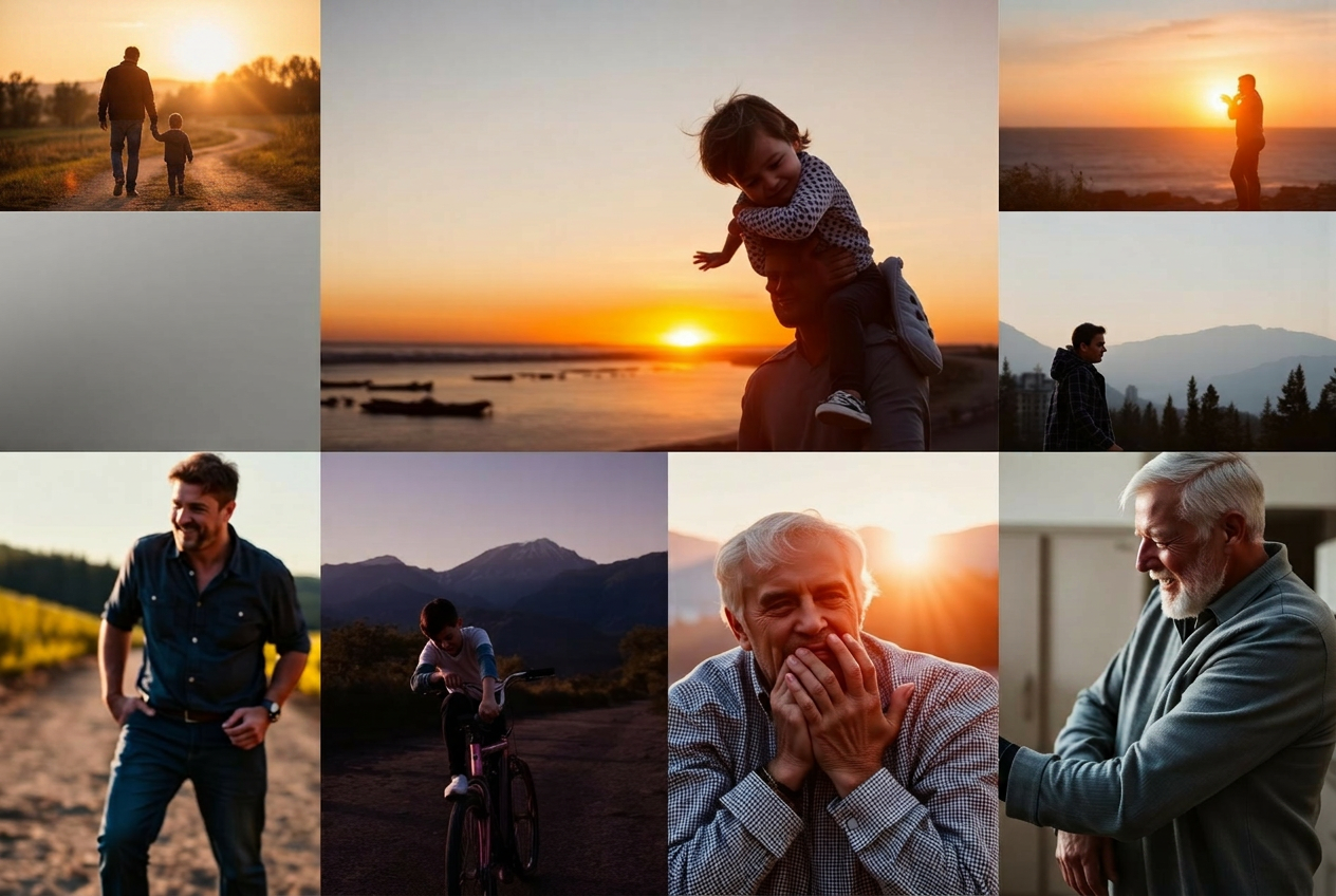 Fathers, daughters, sons and grandparents sharing joyful moments